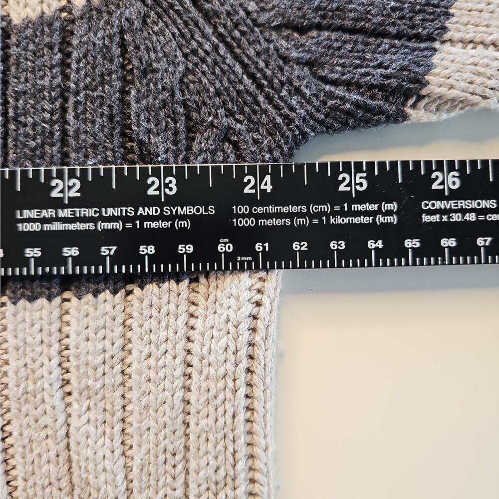 Eddie Bauer Men's L 100% Cotton Ribbed Knit Crewneck Sweater Gray Cream Stripe - Picture 6 of 11